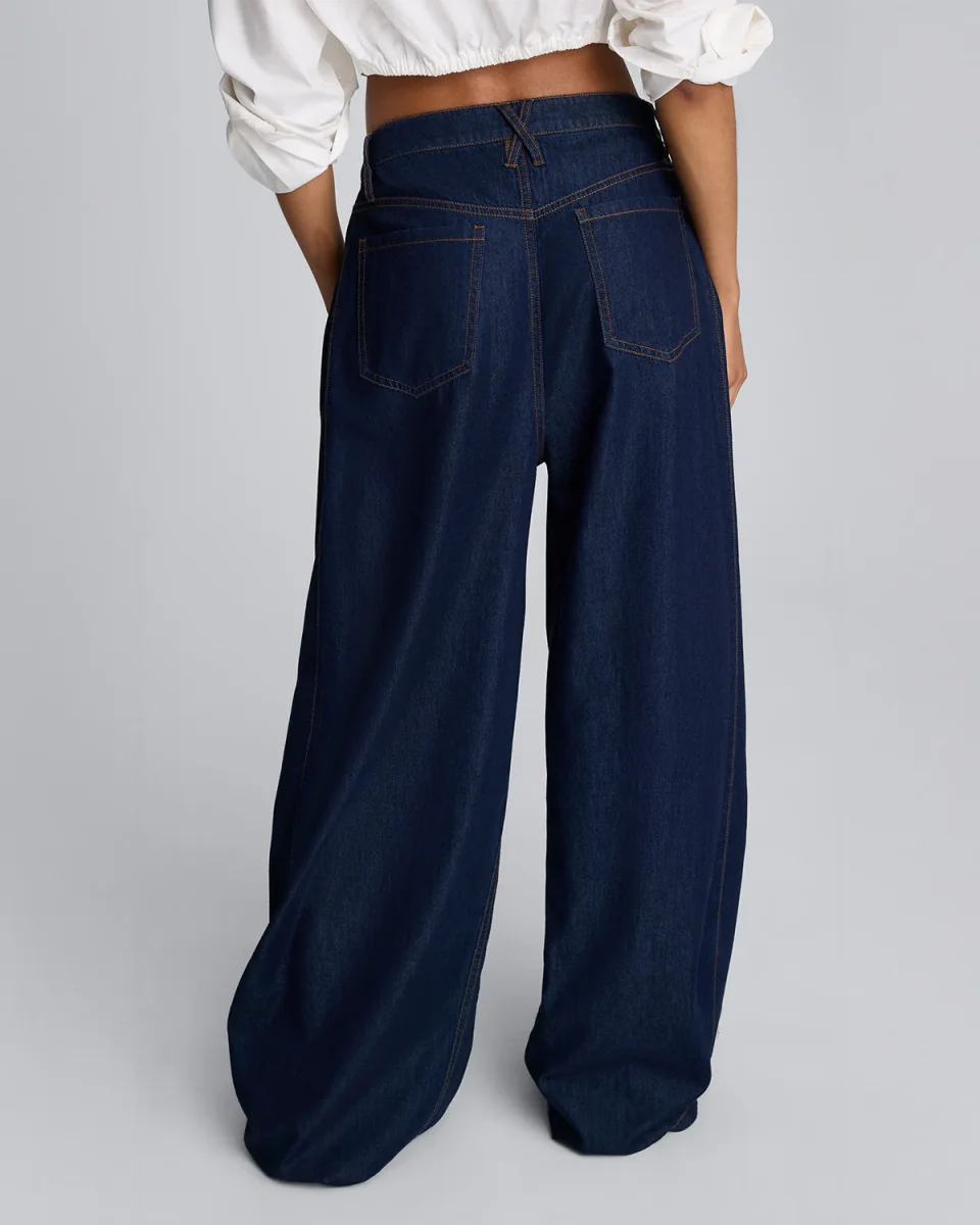 Pantalón amplio de cintura alta con pliegue lateral para mujer - Imagen 4