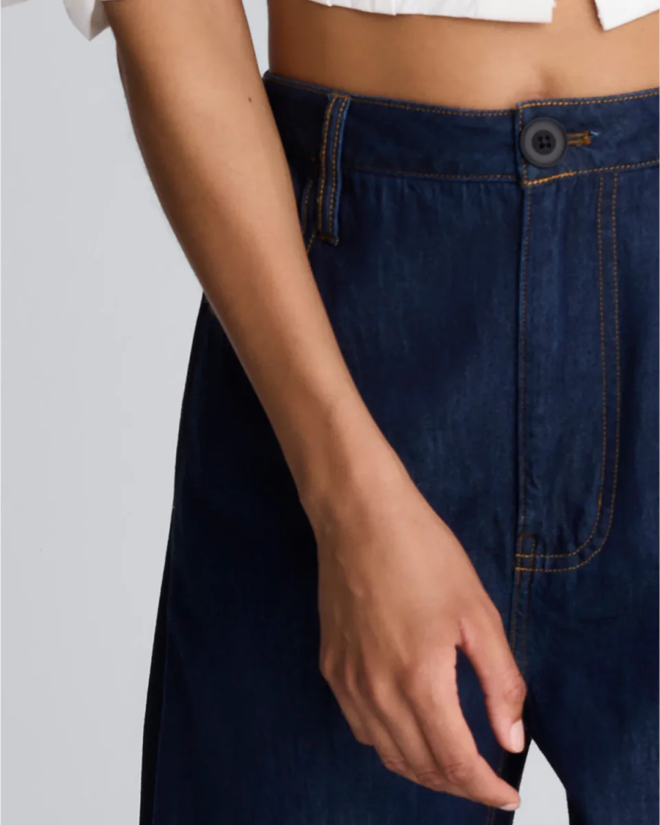 Pantalón amplio de cintura alta con pliegue lateral para mujer - Imagen 6