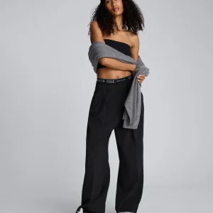 Pantalón ancho de cintura alta con doble pliegue para mujer