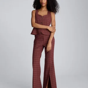 Pantalón acampanado de cintura alta con abertura para mujer