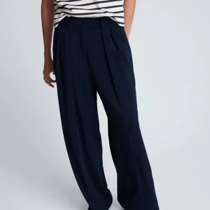 Pantalón de tiro alto con pliegues dobles y pierna ancha para mujer